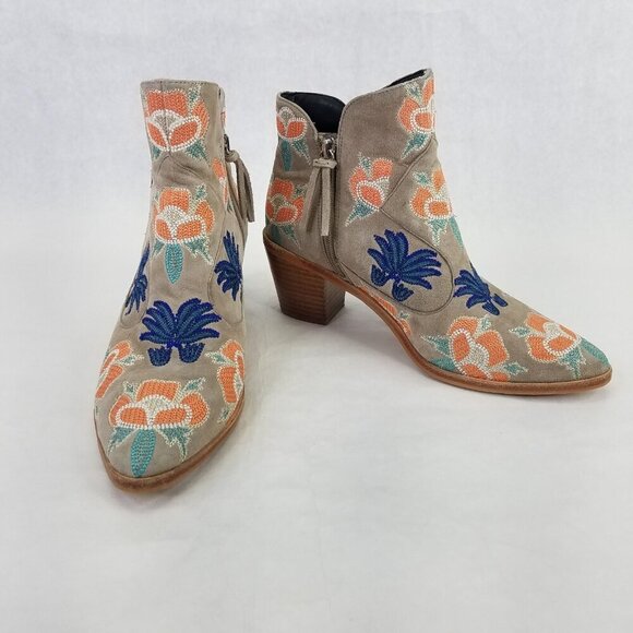 Rebecca Minkoff Shoes - Rebecca Minkoff Lulu Too Boot 9.5 Grey Suede Embroidered Ankle Zip Boho Cowgirl